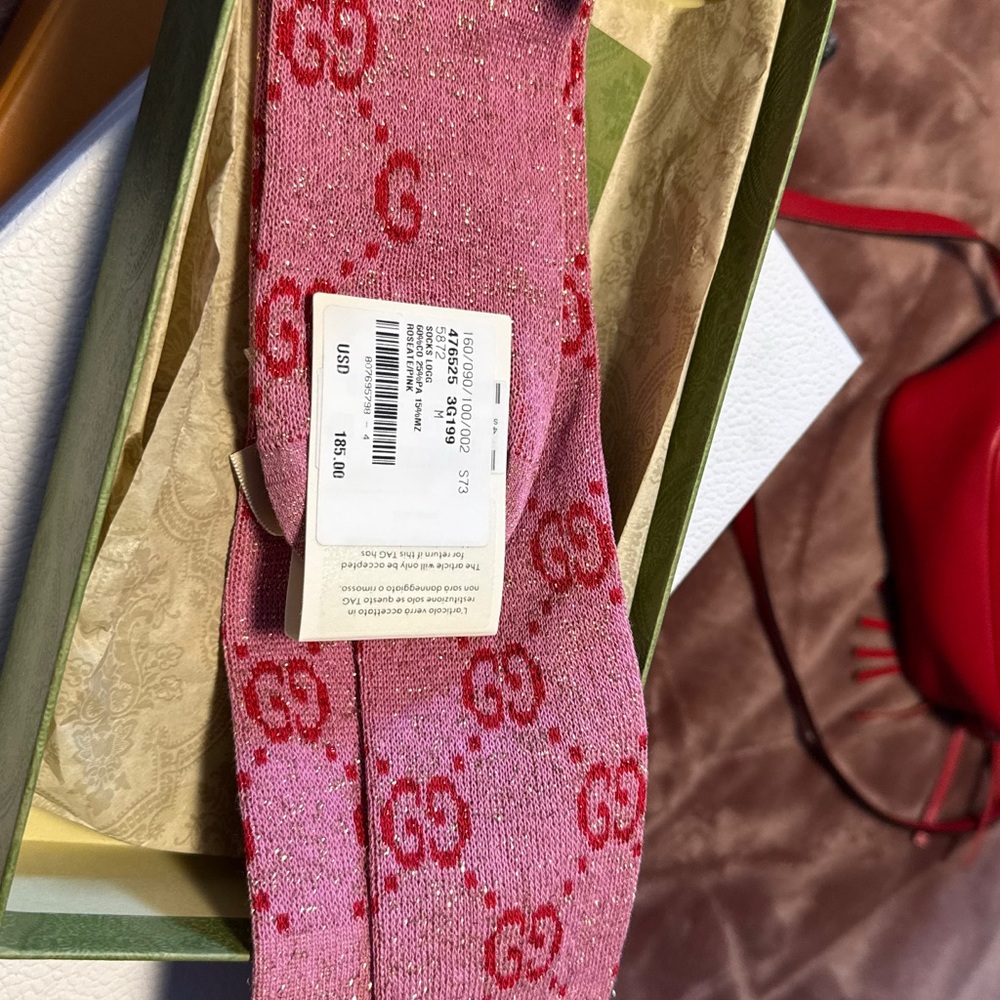 Gucci Pink and Red Logo Socks (brand new never worn)